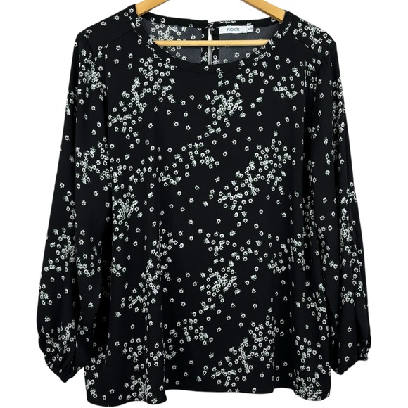 Ricki's Tops - Ricki’s lightweight Black & Delicate White Flower Pattern 3/4 Sleeve Blouse 1X